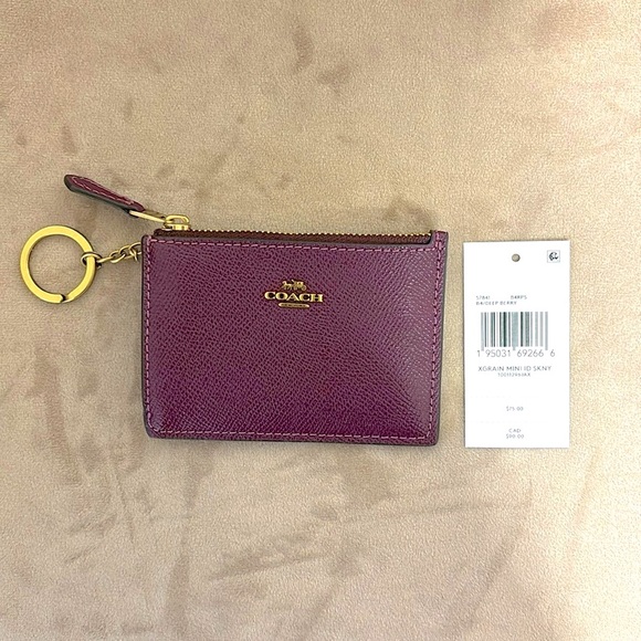 Coach Accessories - New Coach XGrain Mini ID SKNY Key & Card Holder only- Deep Berry